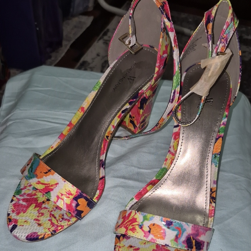 Worthington Multicolor Floral Ankle-Strap Heels